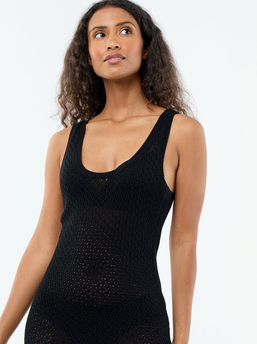 Lange strandjurk van gehaakte tricot - Kiabi