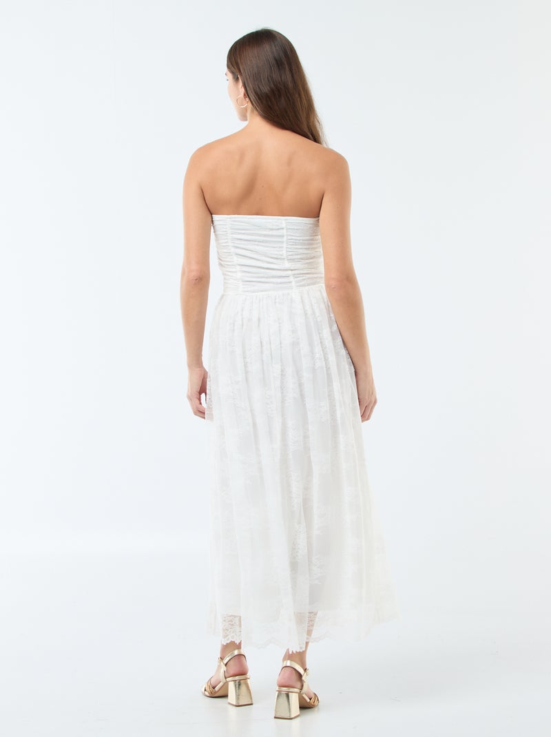 Lange strapless jurk met kant wit - Kiabi