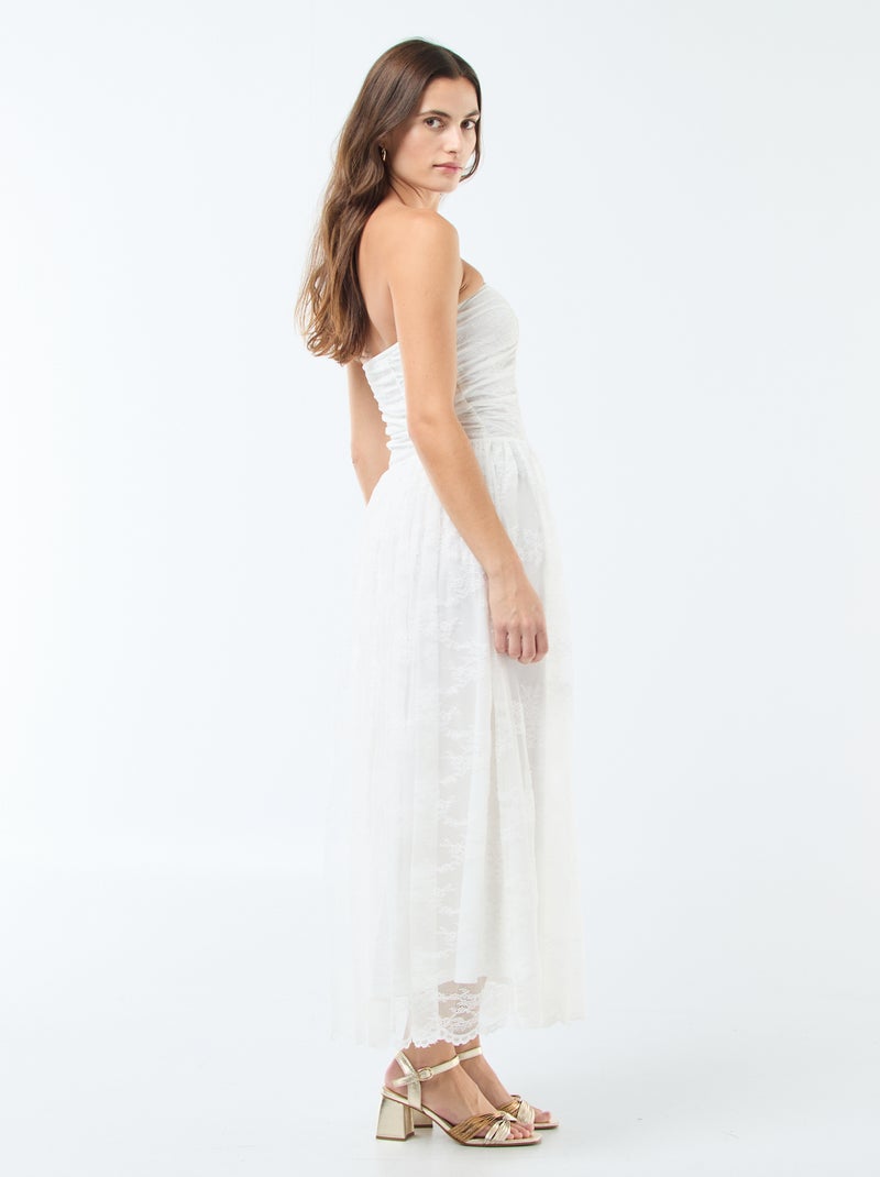 Lange strapless jurk met kant wit - Kiabi