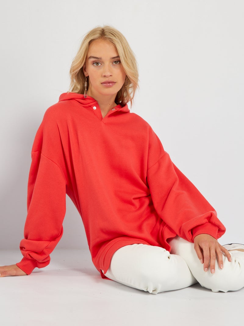 Lange sweater met capuchon ROOD - Kiabi