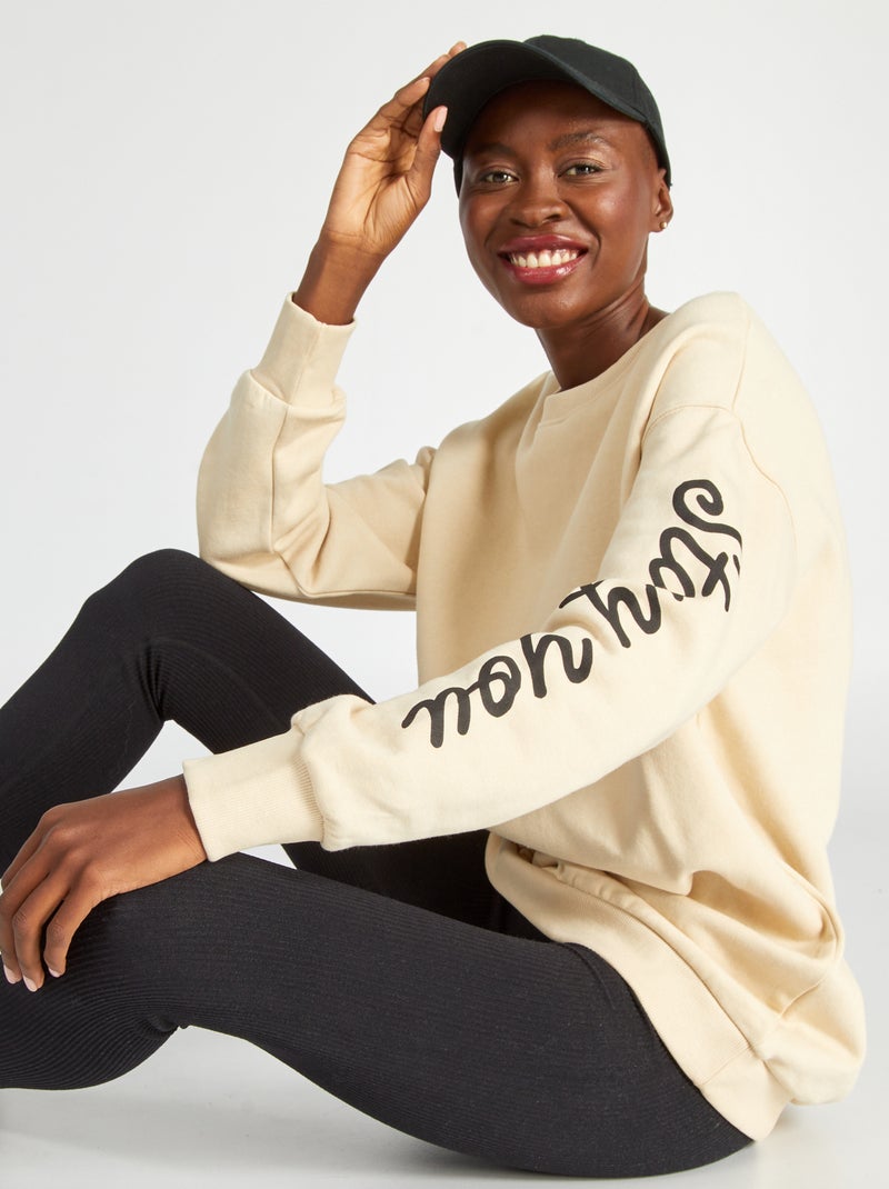 Lange sweater van joggingstof BIEGE - Kiabi