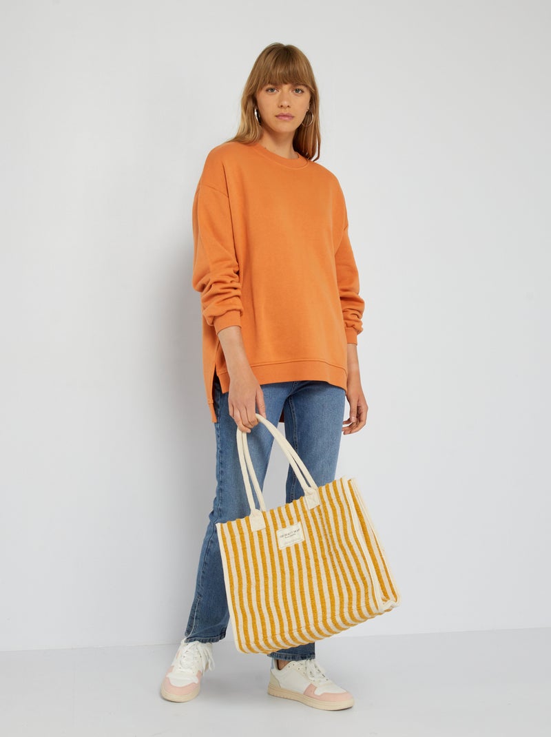 Lange sweater van joggingstof ORANJE - Kiabi