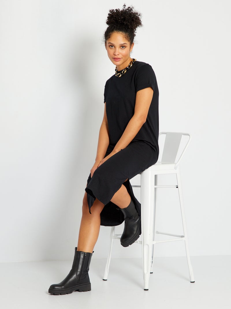 Lange T-shirtjurk zwart - Kiabi