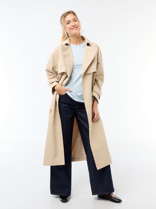 Lange trenchcoat met dubbele knoopsluiting - Kiabi