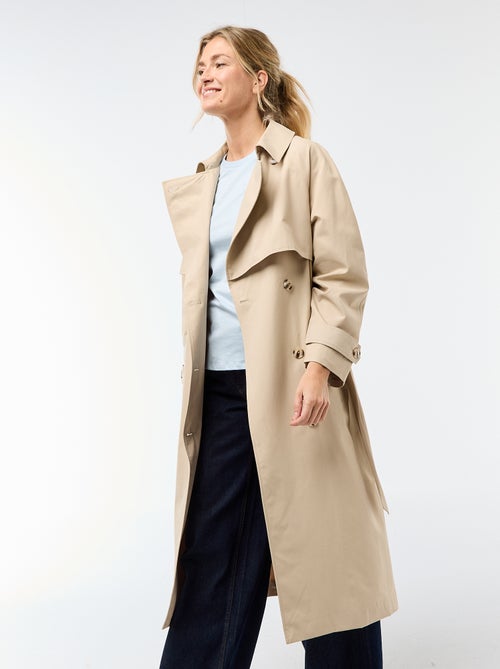 Lange trenchcoat met dubbele knoopsluiting - Kiabi