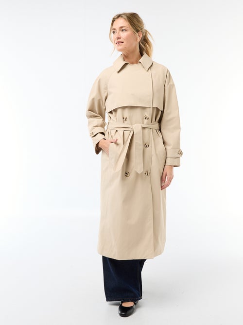 Lange trenchcoat met dubbele knoopsluiting - Kiabi