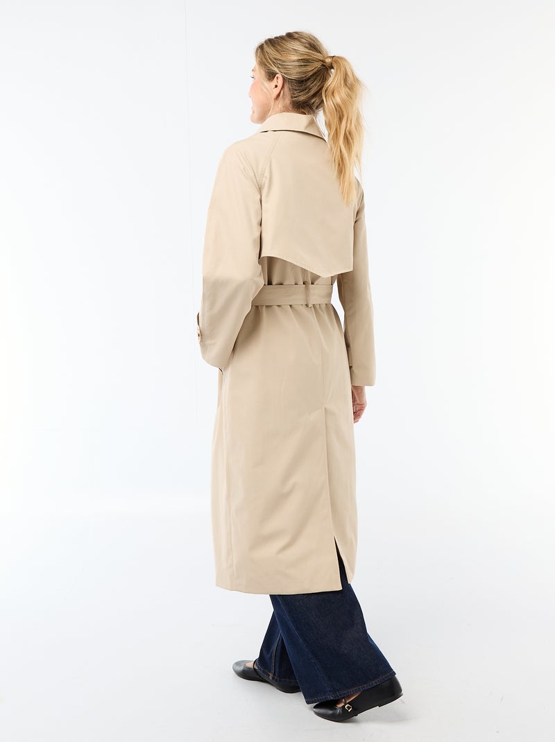 Lange trenchcoat met dubbele knoopsluiting Biege - Kiabi