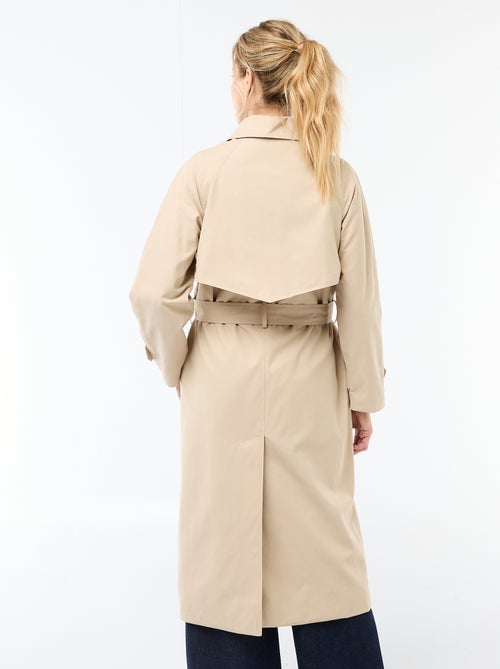 Lange trenchcoat met dubbele knoopsluiting - Kiabi