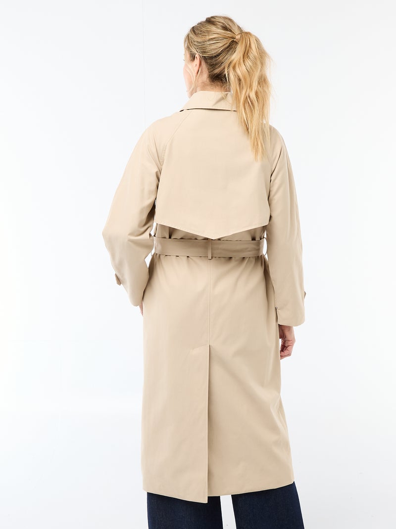 Lange trenchcoat met dubbele knoopsluiting Biege - Kiabi