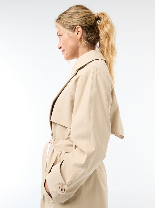 Lange trenchcoat met dubbele knoopsluiting - Kiabi