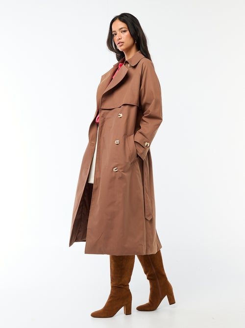 Lange trenchcoat met dubbele knoopsluiting - Kiabi