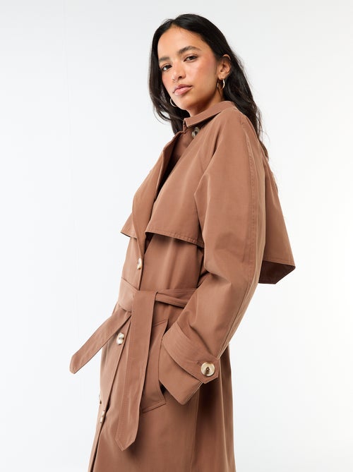 Lange trenchcoat met dubbele knoopsluiting - Kiabi