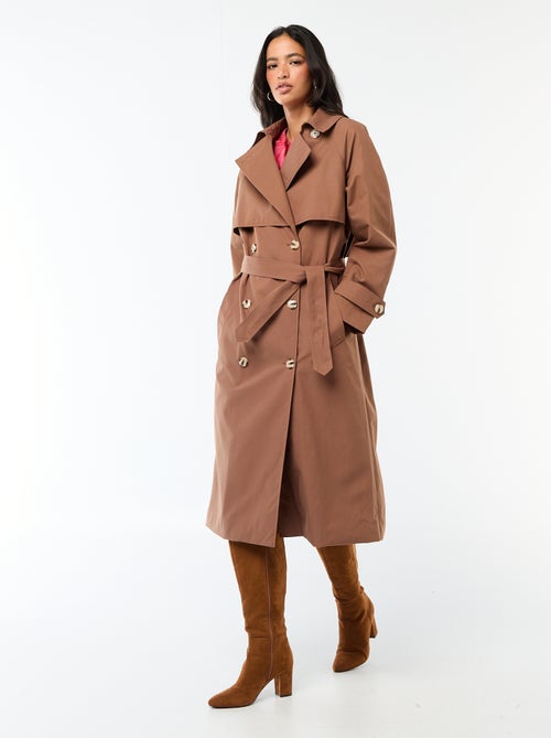 Lange trenchcoat met dubbele knoopsluiting - Kiabi