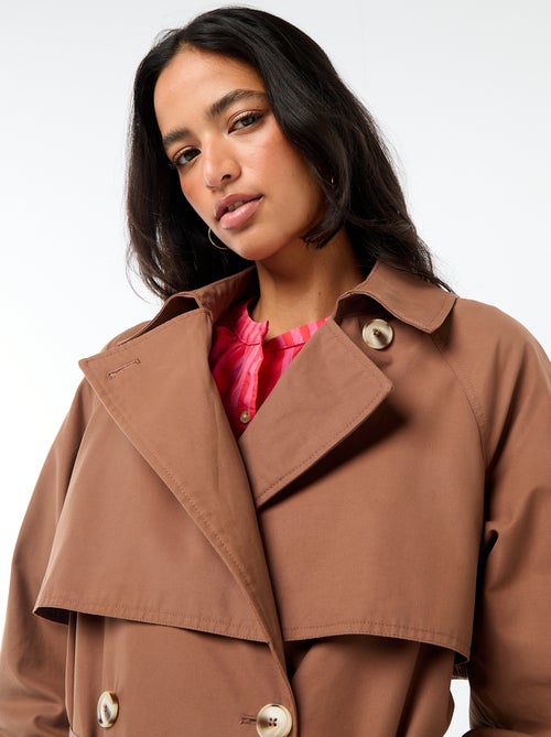 Lange trenchcoat met dubbele knoopsluiting - Kiabi