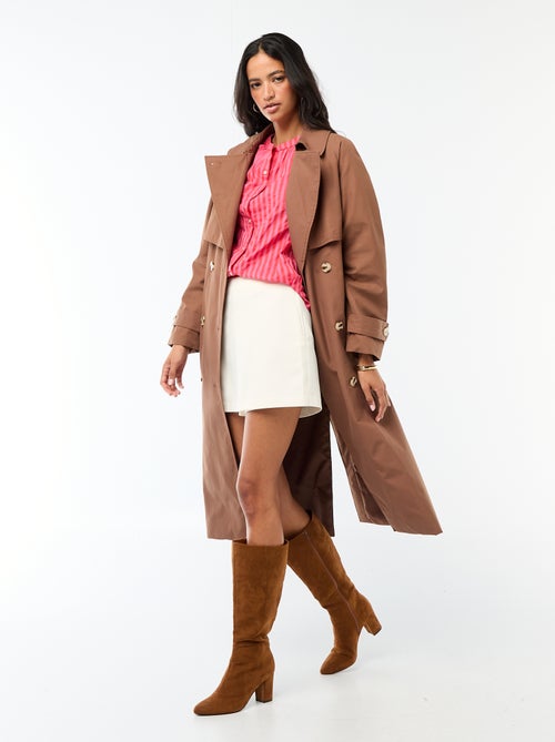 Lange trenchcoat met dubbele knoopsluiting - Kiabi