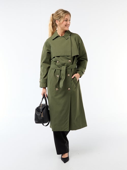 Lange trenchcoat met dubbele knoopsluiting - Kiabi