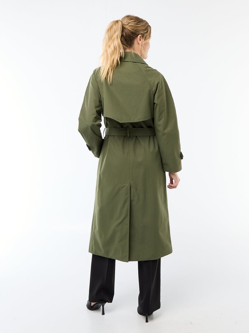 Lange trenchcoat met dubbele knoopsluiting Groen - Kiabi