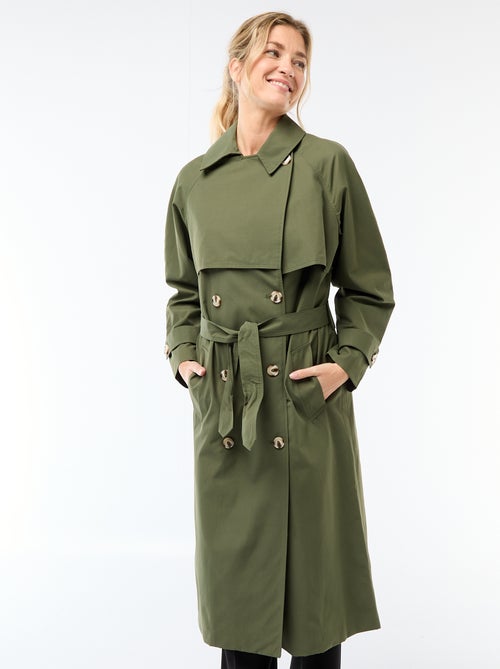 Lange trenchcoat met dubbele knoopsluiting - Kiabi