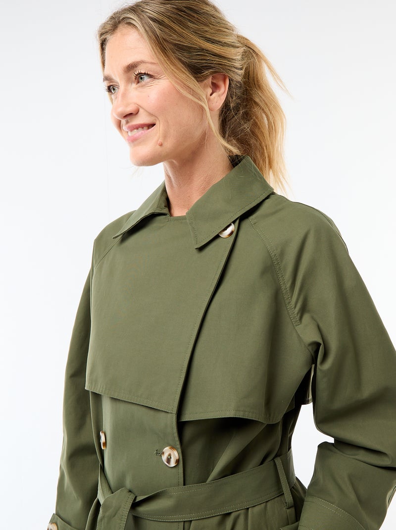 Lange trenchcoat met dubbele knoopsluiting Groen - Kiabi