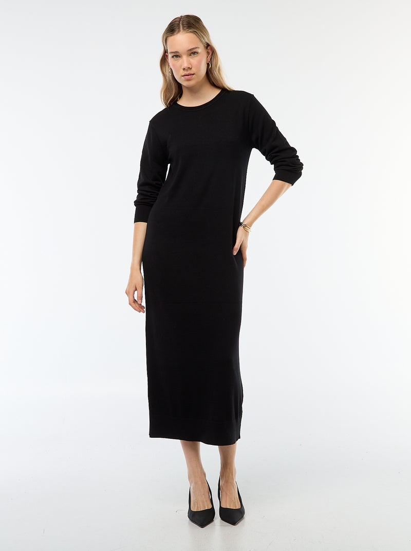 Lange trui-jurk met lange mouw zwart Dame Kiabi