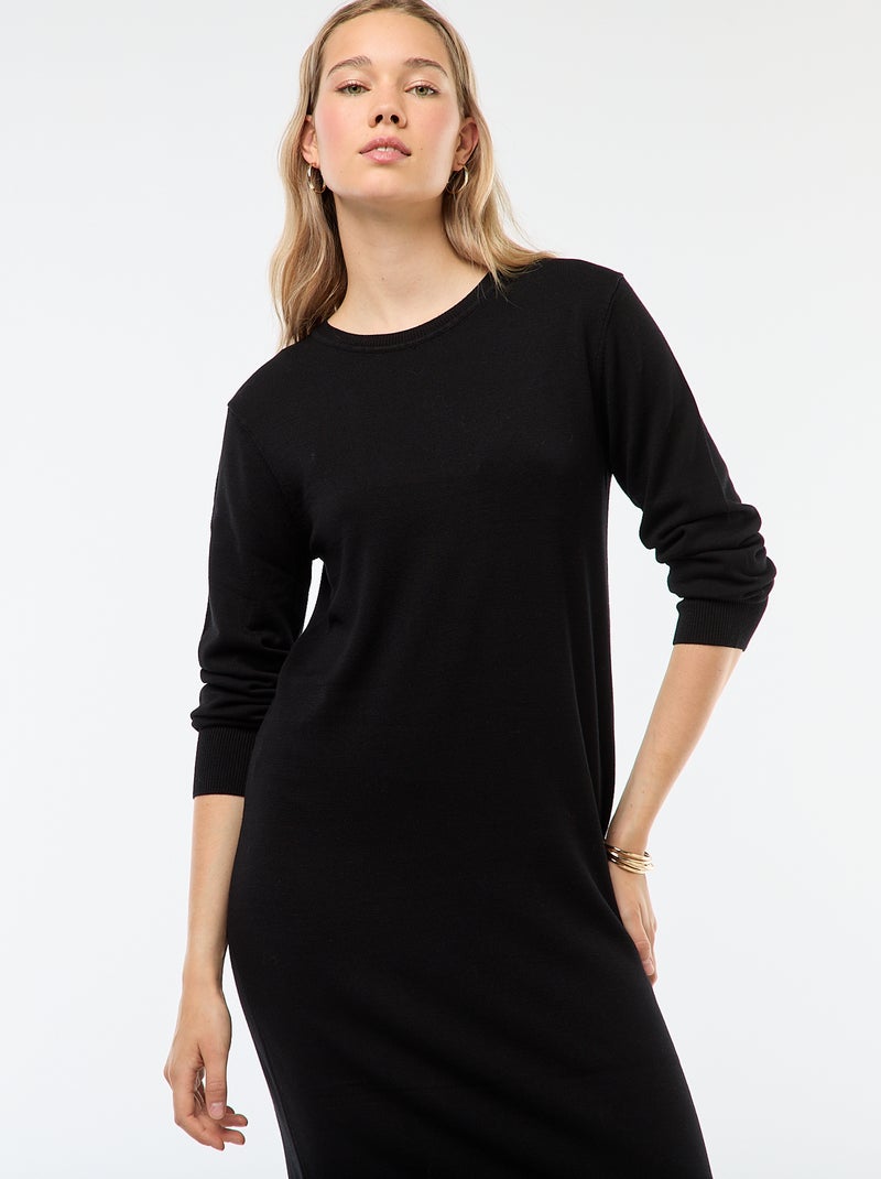 Lange trui-jurk met lange mouw zwart - Kiabi