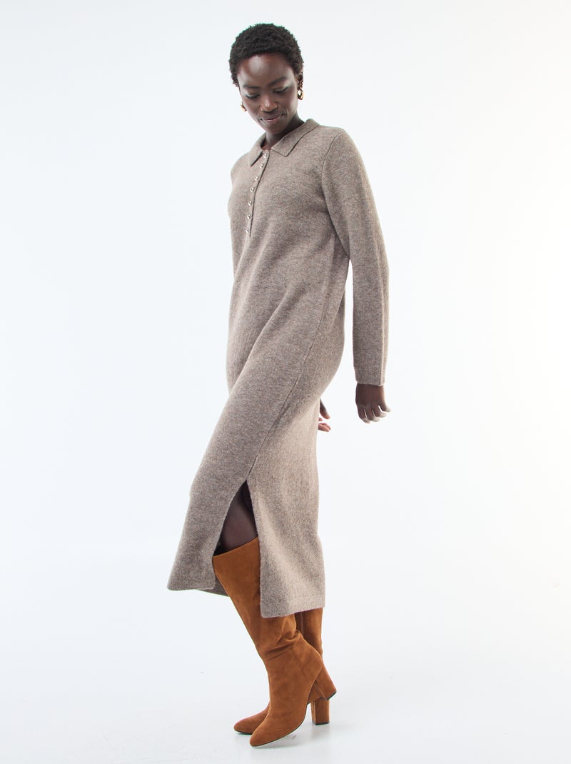 Lange trui-jurk met polokraagje Bruin - Kiabi