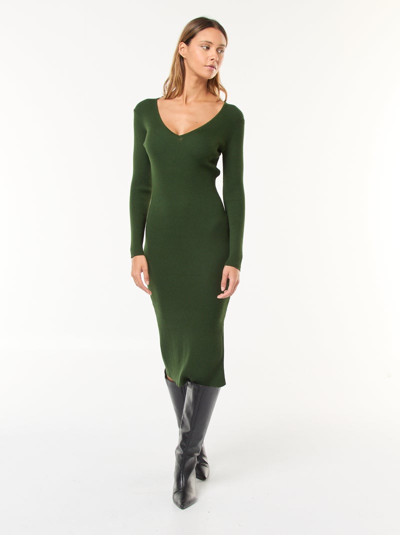 Lange trui-jurk van ribstof Groen - Kiabi