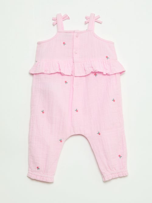 Lange tuinbroek met bandjes van katoenpopeline - Kiabi