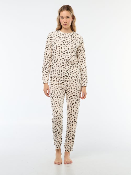 Lange, tweedelige fleecepyjama met T-shirt + broek -  2-delig - Kiabi