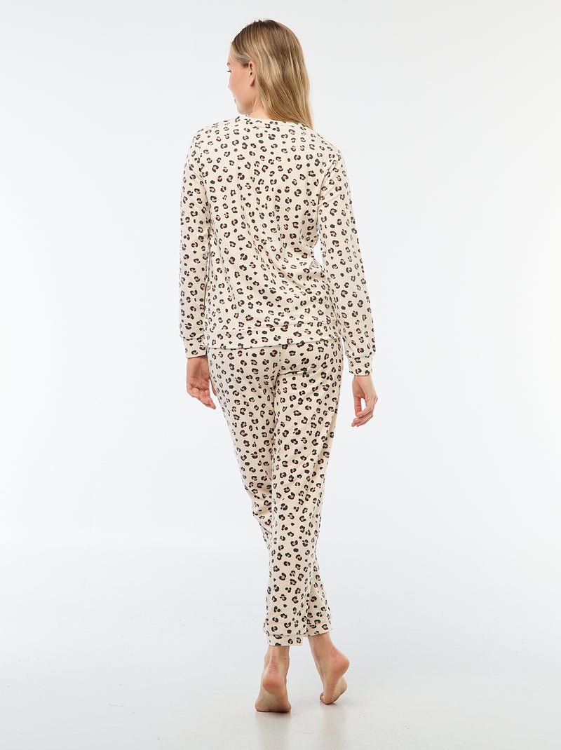 Lange, tweedelige fleecepyjama met T-shirt + broek -  2-delig Bruin - Kiabi