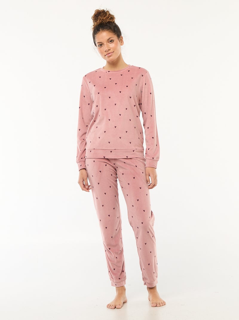 Lange, tweedelige fleecepyjama met T-shirt + broek -  2-delig Rose - Kiabi