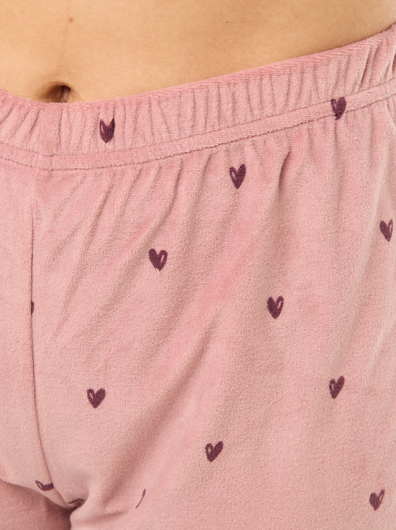 Lange, tweedelige fleecepyjama met T-shirt + broek -  2-delig Rose - Kiabi