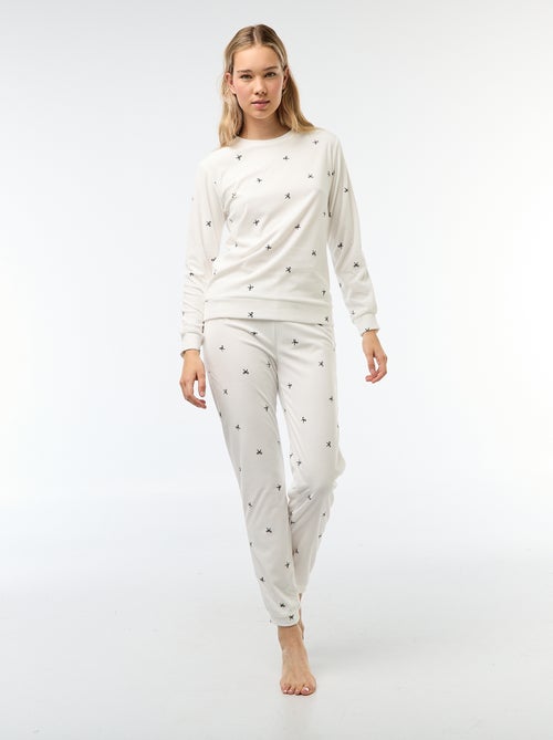 Lange, tweedelige fleecepyjama met T-shirt + broek -  2-delig - Kiabi