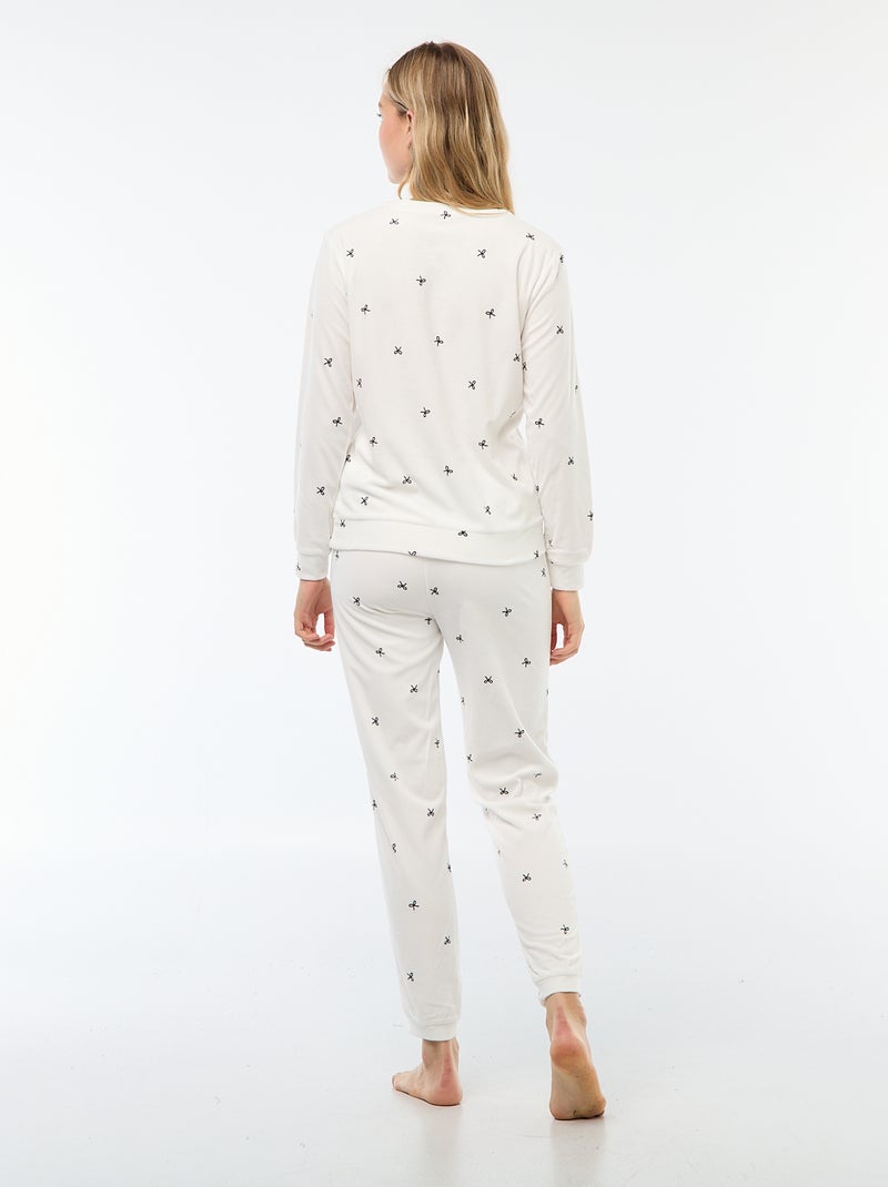 Lange, tweedelige fleecepyjama met T-shirt + broek -  2-delig Wit - Kiabi