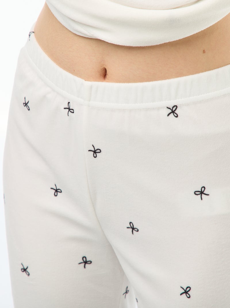 Lange, tweedelige fleecepyjama met T-shirt + broek -  2-delig Wit - Kiabi