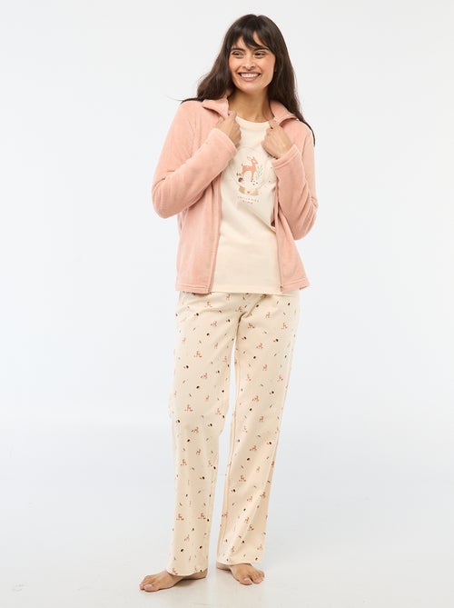 Lange, tweedelige pyjama + fleece-sweater met rits - 3-delig setje - Kiabi