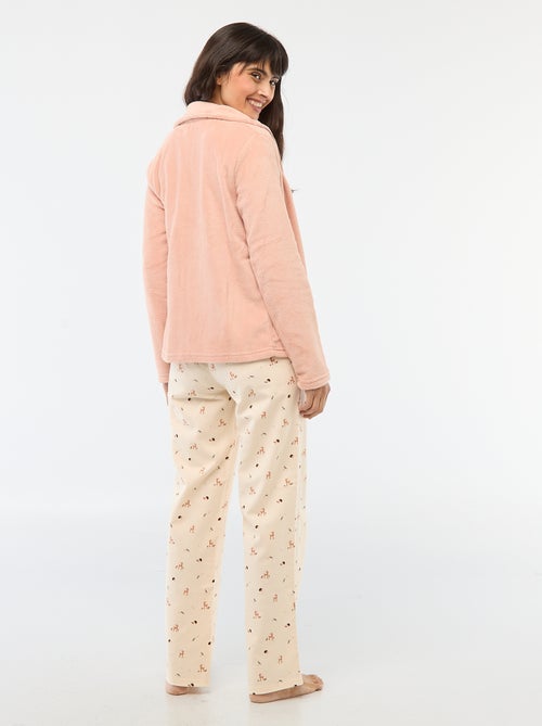 Lange, tweedelige pyjama + fleece-sweater met rits - 3-delig setje - Kiabi
