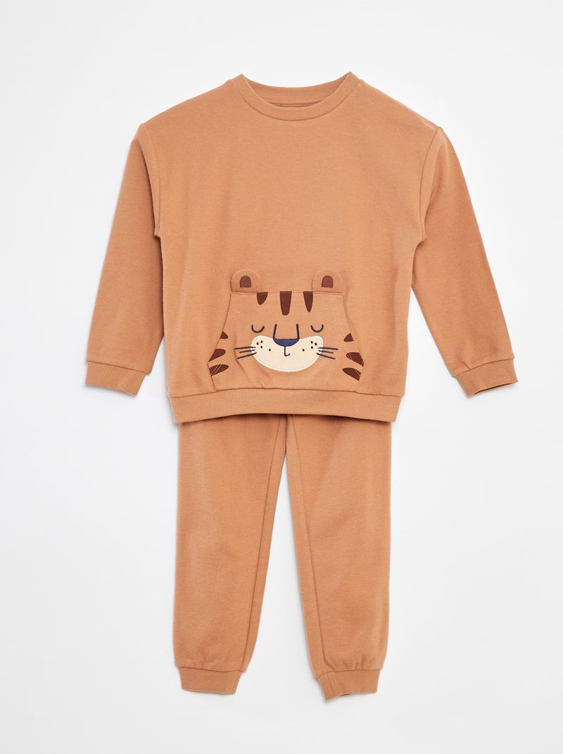 Lange, tweedelige pyjama met T-shirt + broek - 2-delig Bruin - Kiabi