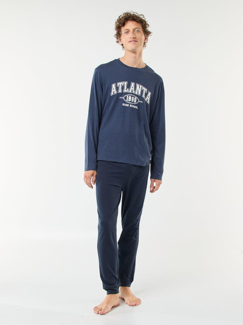 Lange, tweedelige pyjama van jersey met T-shirt + broek - 2-delig Blauw - Kiabi