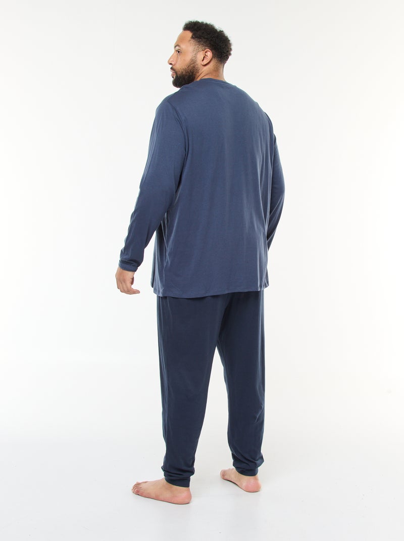 Lange, tweedelige pyjama van jersey met T-shirt + broek - 2-delig Blauw - Kiabi