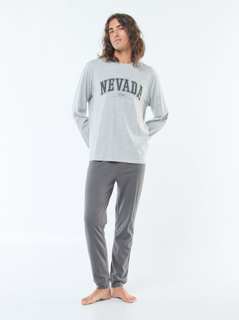 Lange, tweedelige pyjama van jersey met T-shirt + broek - 2-delig Grijs - Kiabi
