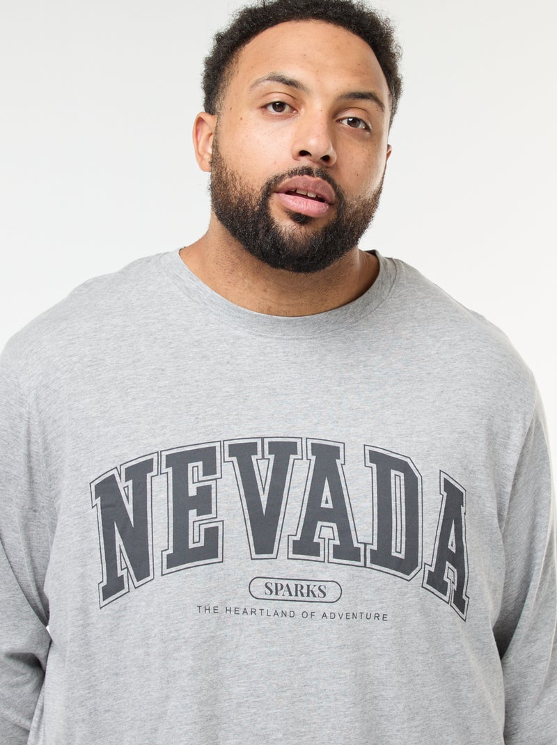 Lange, tweedelige pyjama van jersey met T-shirt + broek - 2-delig Grijs - Kiabi