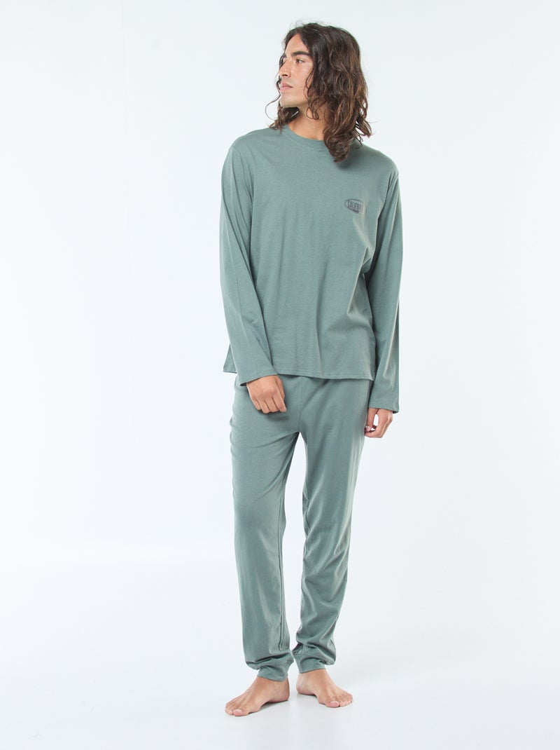 Lange, tweedelige pyjama van jersey met T-shirt + broek - 2-delig Groen - Kiabi