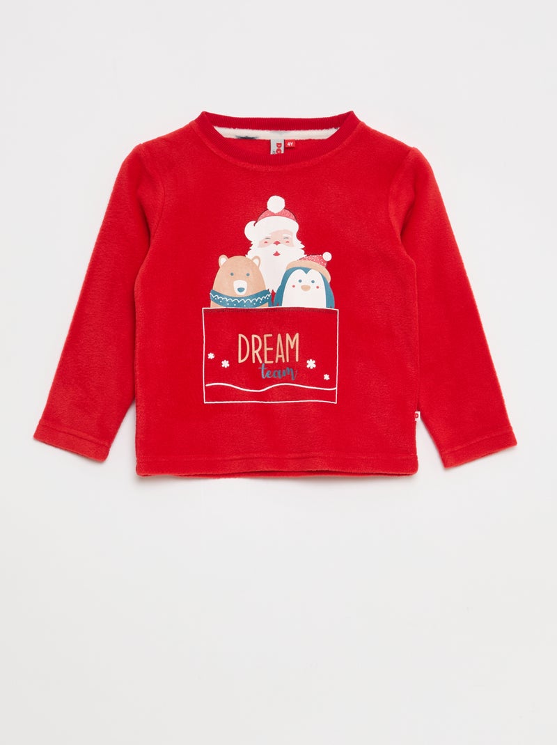 Lange, tweedelige pyjama van microfleece - 2-delig Rood - Kiabi