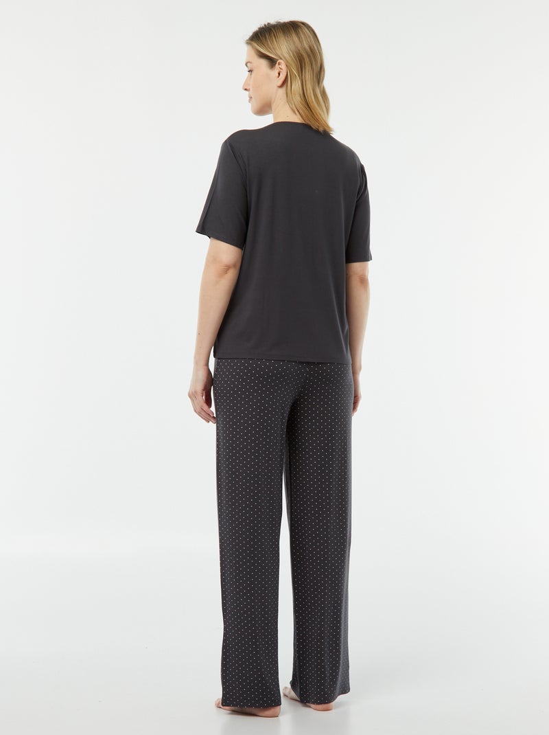 Lange, tweedelige pyjama van uiterst flexibel tricot ZWART - Kiabi