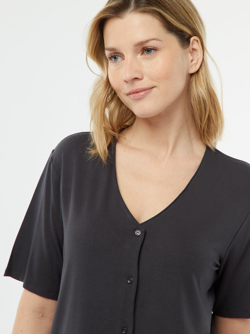 Lange, tweedelige pyjama van uiterst flexibel tricot ZWART - Kiabi