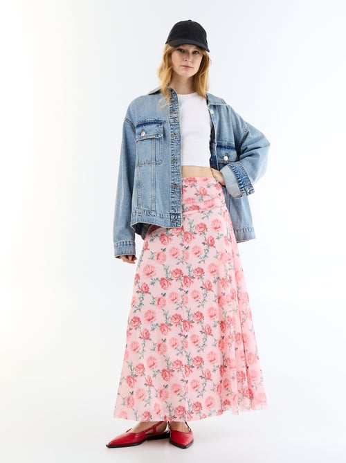Lange uitlopende rok met bloemen - Kiabi