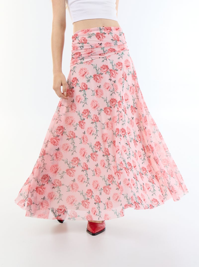Lange uitlopende rok met bloemen Rose - Kiabi