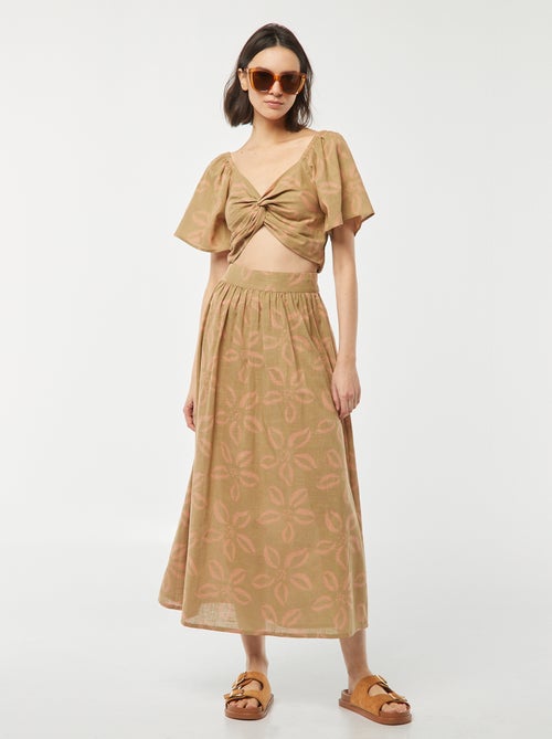 Lange, uitlopende rok met elastische tailleband - Kiabi