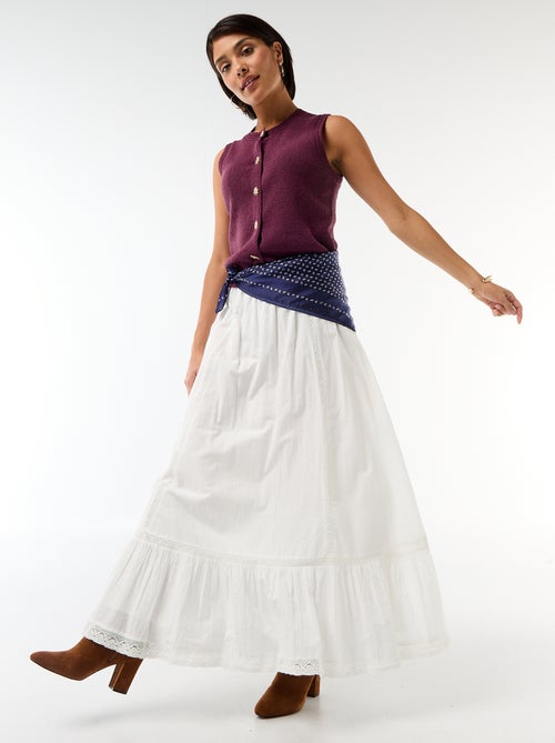 Lange uitlopende rok met macramé - Kiabi